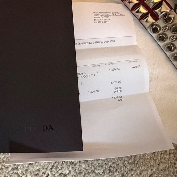 Prada Vela Black Bag w/red leather and silver studded strap - Picture 3 of 7